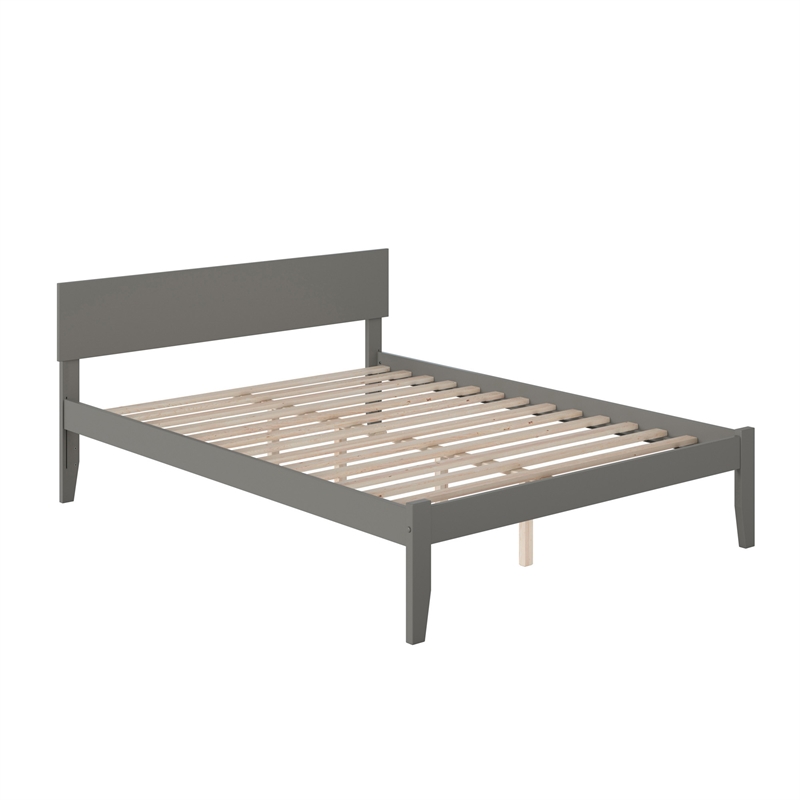 Orlando King Wood Platform Bed with Modern Panel Headboard in Grey