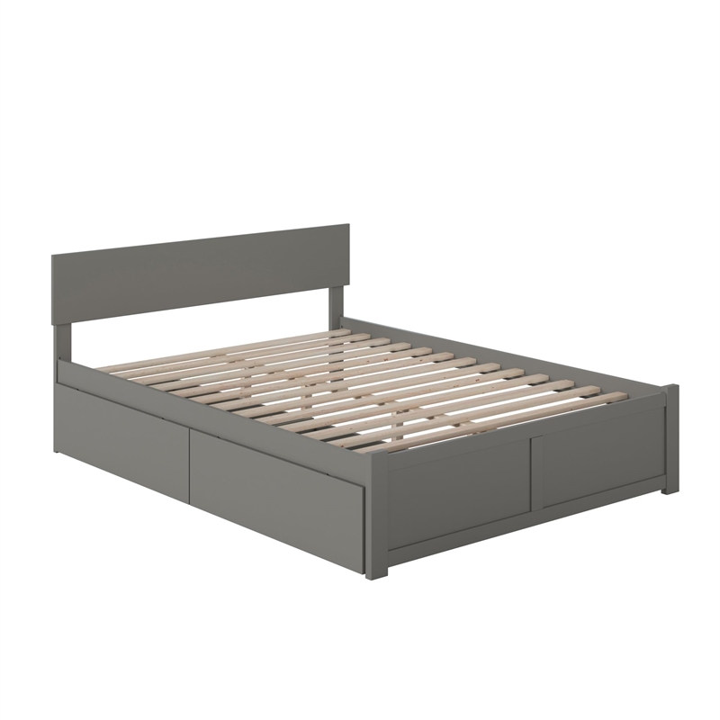 Orlando King Wood Platform Bed with Footboard and Storage Drawers in Grey