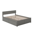 Orlando King Wood Platform Bed with Footboard and Storage Drawers in Grey