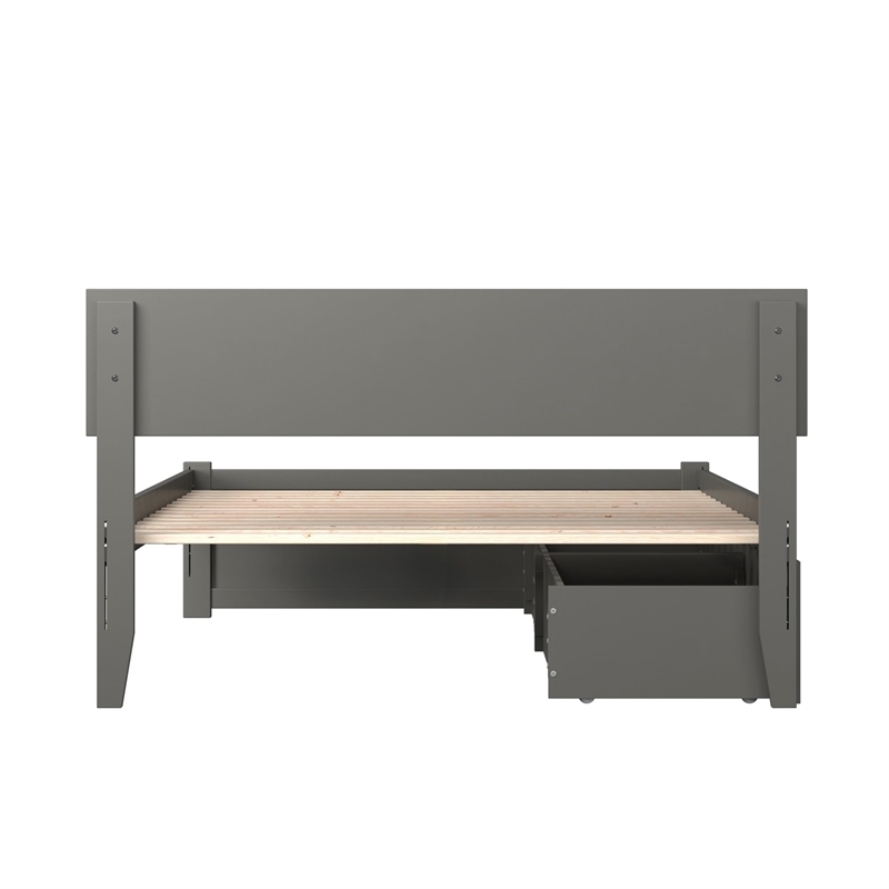 Orlando King Wood Platform Bed with Footboard and Storage Drawers in Grey