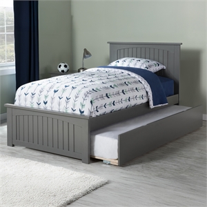 Nantucket Twin Platform Bed with Matching Footboard and Twin Trundle in Grey