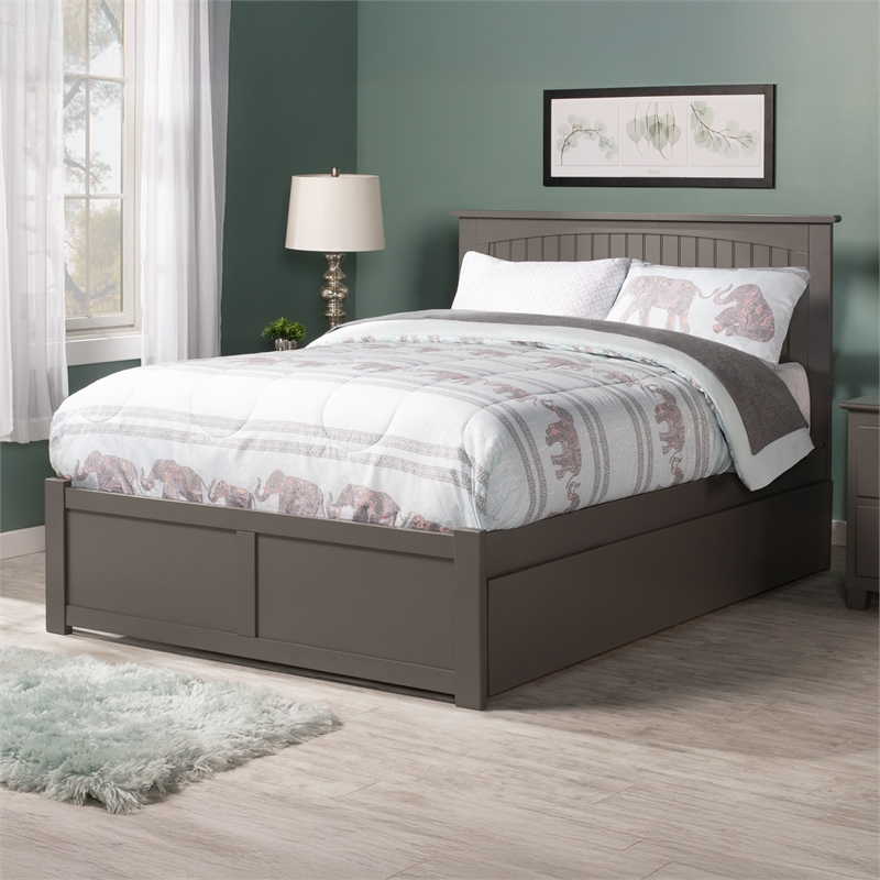 Nantucket Full Wood Platform Bed with Footboard and Twin Trundle in Grey