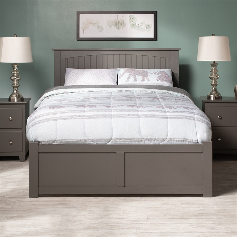 Nantucket Full Wood Platform Bed with Footboard and Twin Trundle in Grey