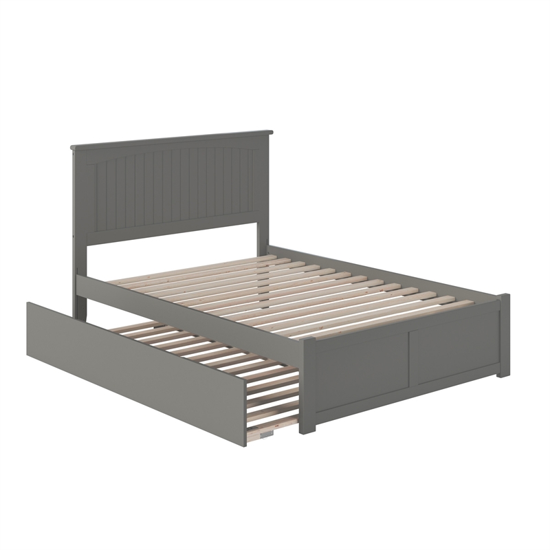 Nantucket Full Wood Platform Bed with Footboard and Twin Trundle in Grey