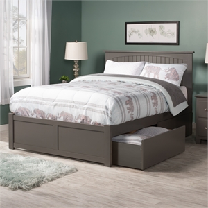 Nantucket Full Wood Platform Bed with Footboard and Storage Drawers in Grey