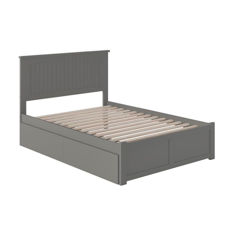 Nantucket Full Wood Platform Bed with Footboard and Storage Drawers in Grey
