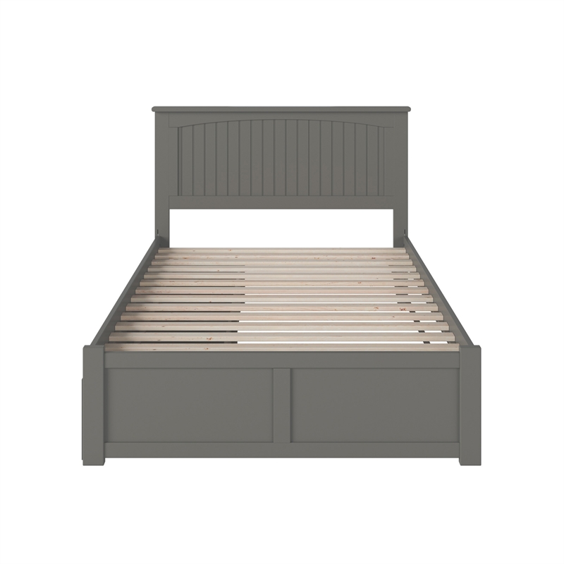 Nantucket Full Wood Platform Bed with Footboard and Storage Drawers in Grey