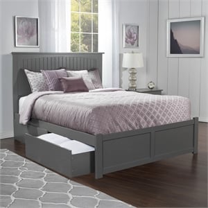 Nantucket Queen Wood Platform Bed with Footboard and Storage Drawers in Grey