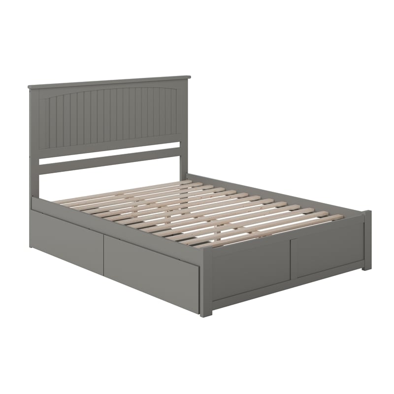 Nantucket Queen Wood Platform Bed with Footboard and Storage Drawers in Grey