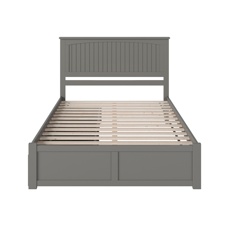 Nantucket Queen Wood Platform Bed with Footboard and Storage Drawers in Grey