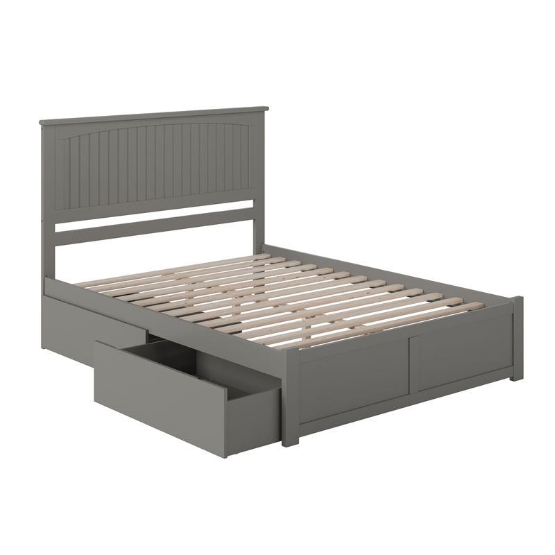 Nantucket Queen Wood Platform Bed with Footboard and Storage Drawers in Grey