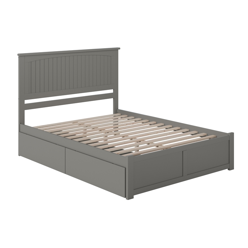 Nantucket King Wood Platform Bed with Footboard and Storage Drawers in Grey