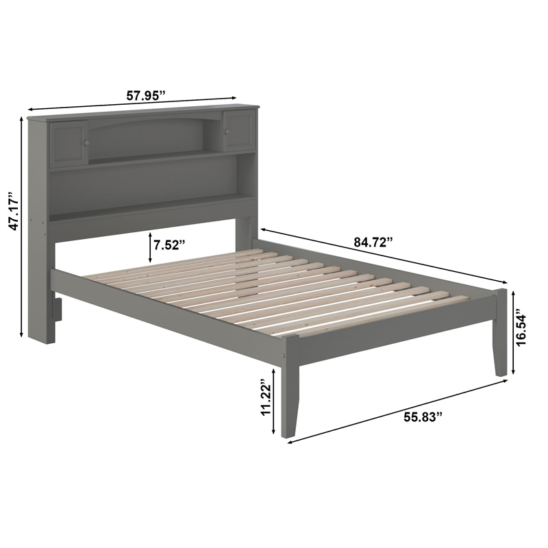 AFI Newport Full Solid Wood Platform Bookcase Bed in Grey