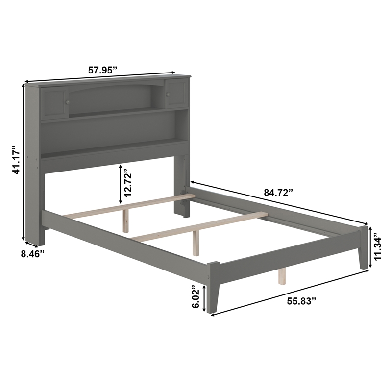AFI Newport Full Bookcase Solid Wood Panel Bed in Grey