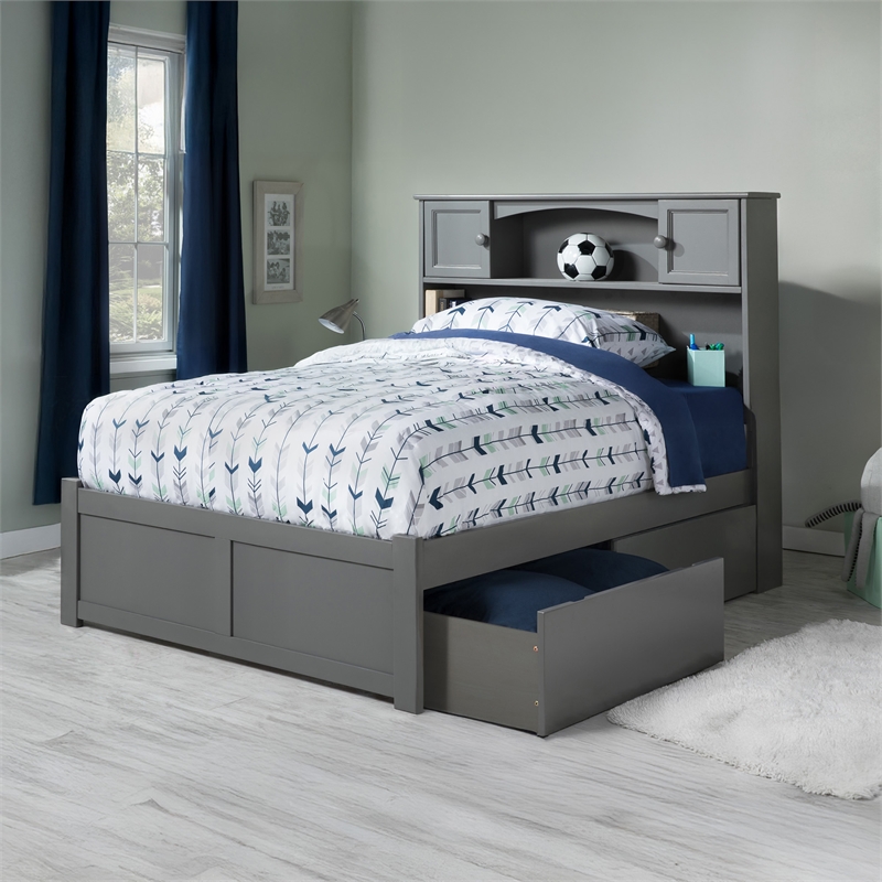 AFI Newport Full Solid Wood Bed with Storage Drawers in Grey