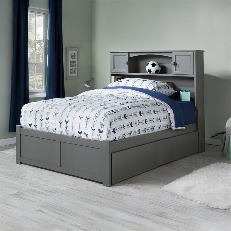 AFI Newport Full Solid Wood Bed with Storage Drawers in Grey