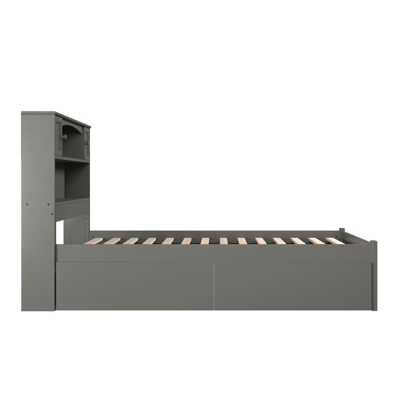 AFI Newport Full Solid Wood Bed with Storage Drawers in Grey