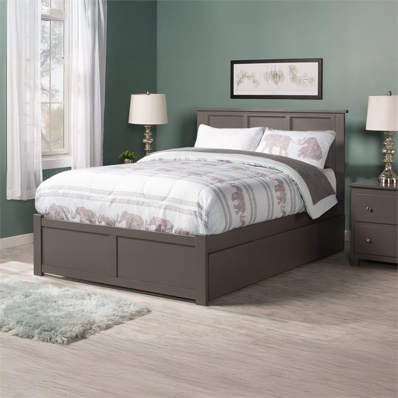 Madison Full Wood Platform Bed with Footboard and Twin Trundle in Grey