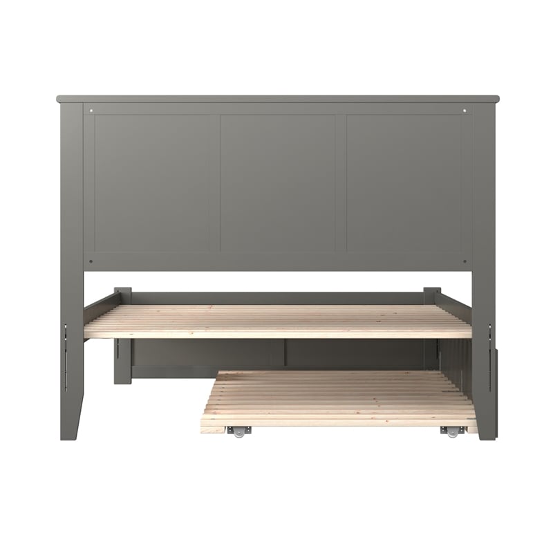 Madison Full Wood Platform Bed with Footboard and Twin Trundle in Grey