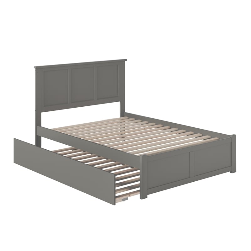 Madison Full Wood Platform Bed with Footboard and Twin Trundle in Grey