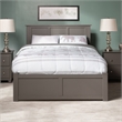Madison Full Wood Platform Bed with Footboard and Storage Drawers in Grey