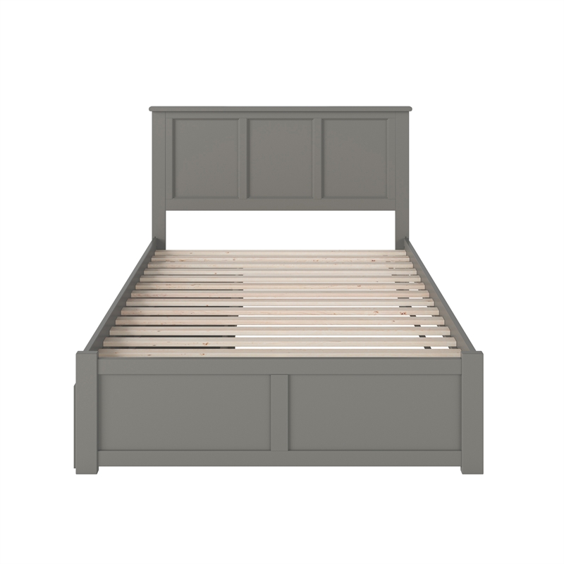 Madison Full Wood Platform Bed with Footboard and Storage Drawers in Grey