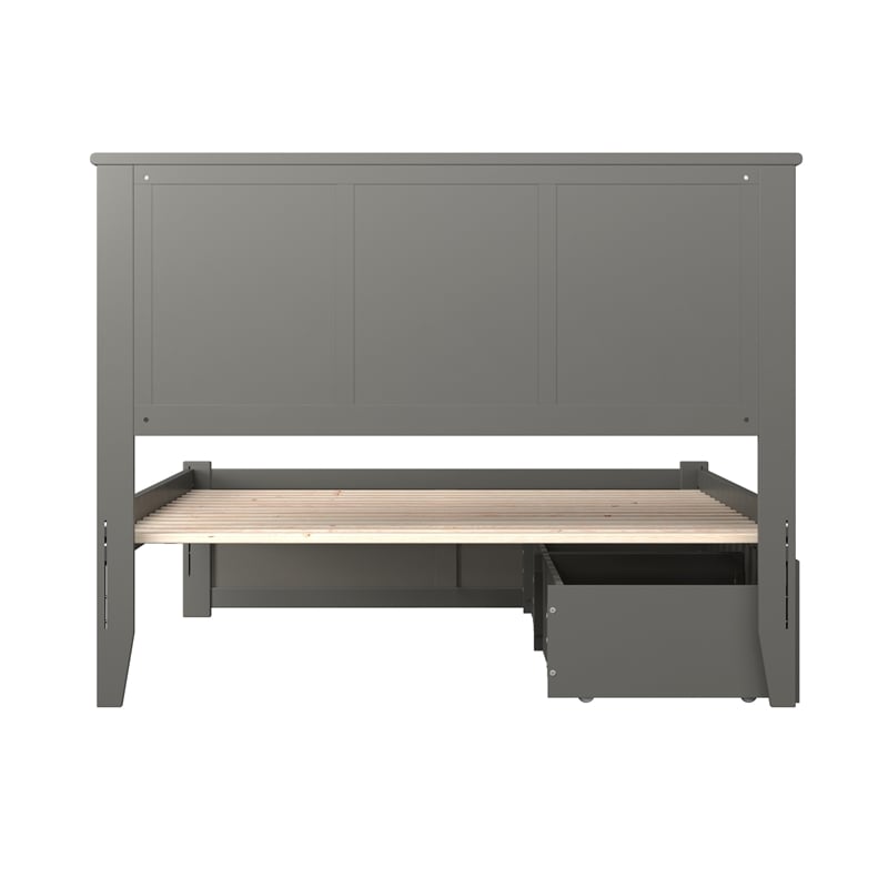 Madison Queen Wood Platform Bed with Footboard and Storage Drawers in Grey