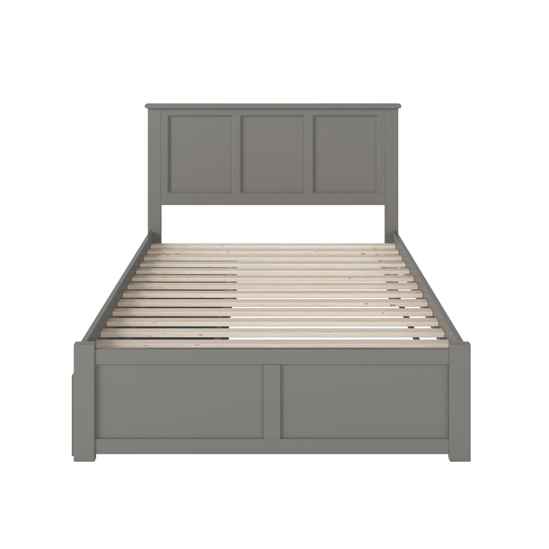 Madison Queen Wood Platform Bed with Footboard and Storage Drawers in Grey