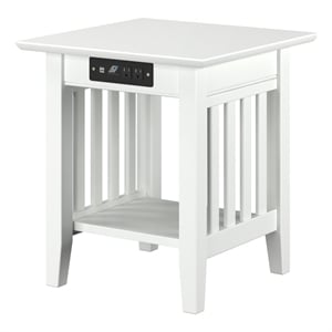 AFI Mission 20&quot Solid Wood End Table with Built In Device Charger in White
