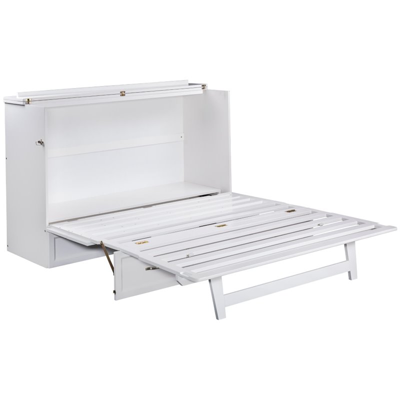 Deerfield Queen Solid Wood Modern Murphy Bed Chest with Mattress in White