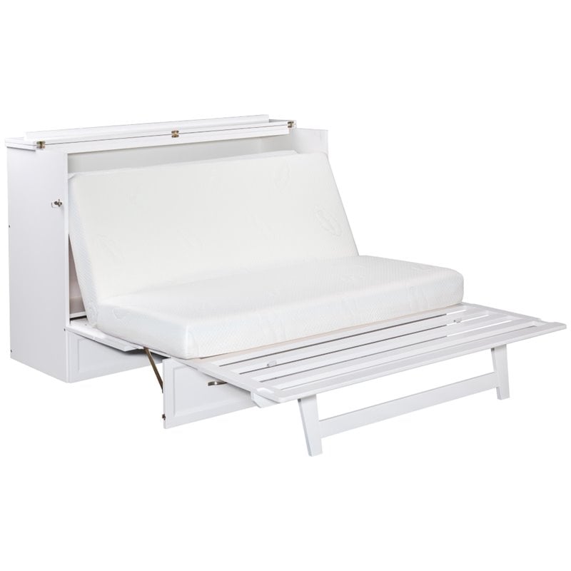 Deerfield Queen Solid Wood Modern Murphy Bed Chest with Mattress in White