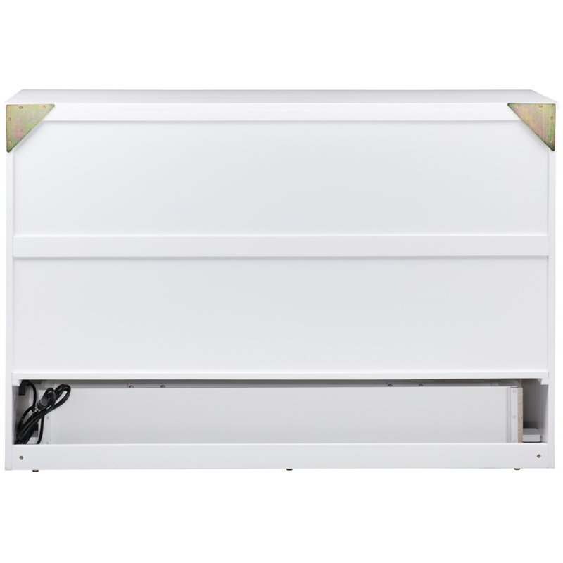 Deerfield Queen Solid Wood Modern Murphy Bed Chest with Mattress in White