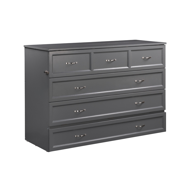 Deerfield Queen Solid Wood Modern Murphy Bed Chest with Mattress in Gray
