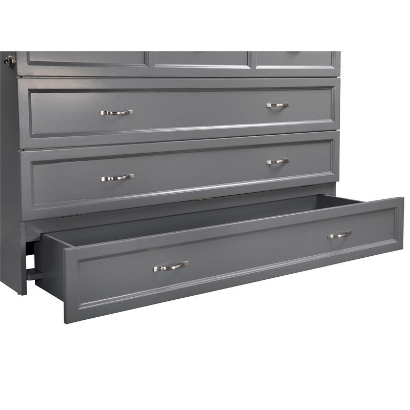 Deerfield Queen Solid Wood Modern Murphy Bed Chest with Mattress in Gray