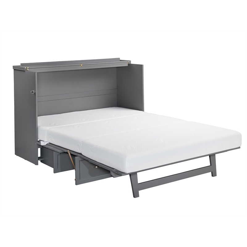 Deerfield Queen Solid Wood Modern Murphy Bed Chest with Mattress in Gray