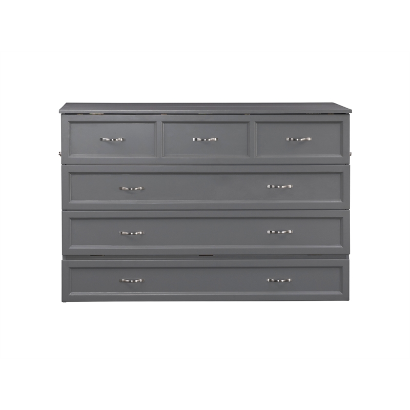 Deerfield Queen Solid Wood Modern Murphy Bed Chest with Mattress in Gray