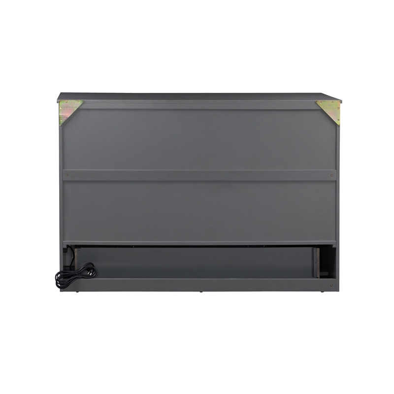 Deerfield Queen Solid Wood Modern Murphy Bed Chest with Mattress in Gray