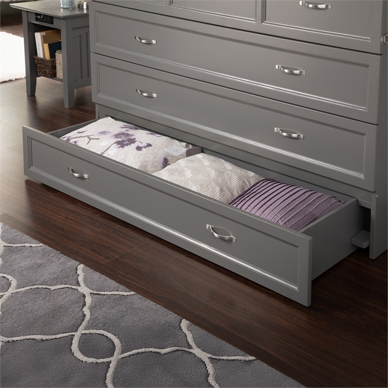 Deerfield Queen Solid Wood Modern Murphy Bed Chest with Mattress in Gray