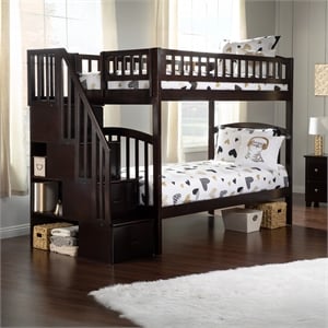 AFI Westbrook Solid Wood Staircase Bunk Twin Over Twin in Espresso