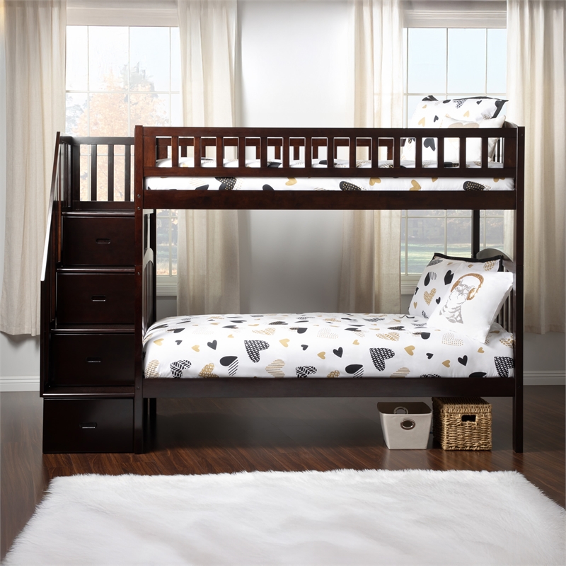AFI Westbrook Solid Wood Staircase Bunk Twin Over Twin in Espresso