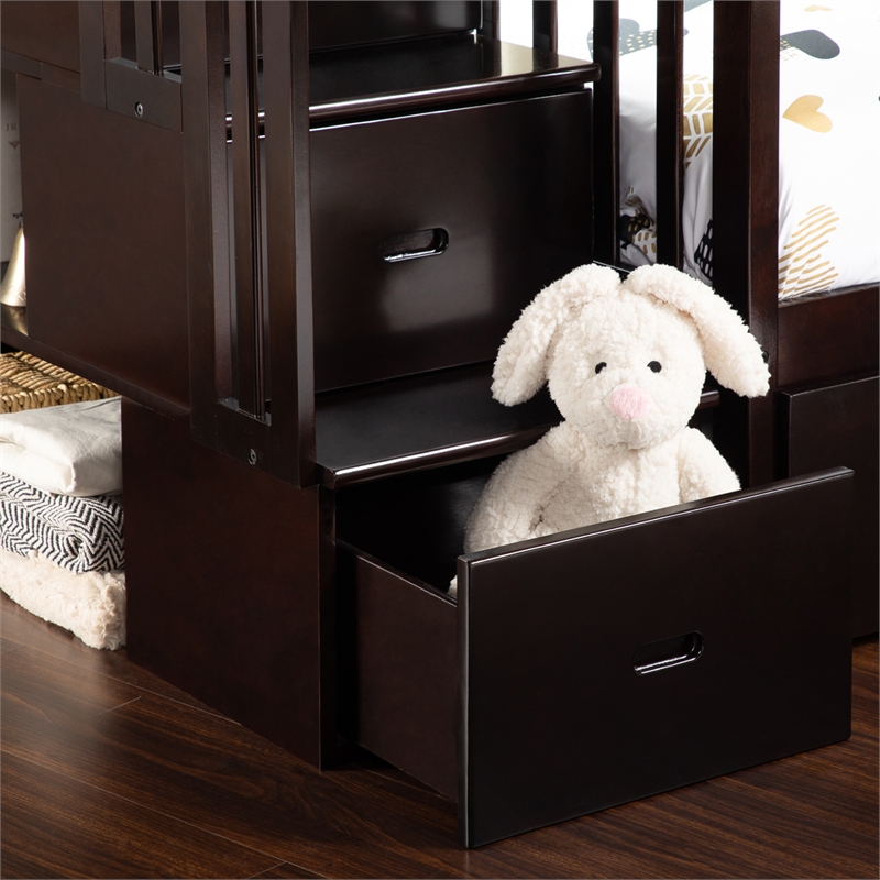 AFI Westbrook Solid Wood Staircase Bunk Twin Over Twin in Espresso