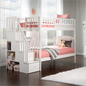 AFI Westbrook Solid Wood Staircase Bunk Twin Over Twin in White