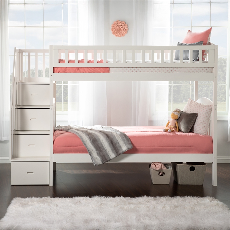 AFI Westbrook Solid Wood Staircase Bunk Twin Over Twin in White