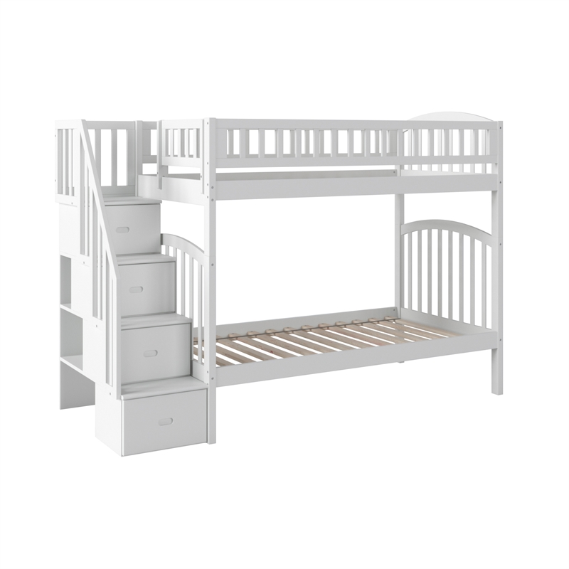 AFI Westbrook Solid Wood Staircase Bunk Twin Over Twin in White