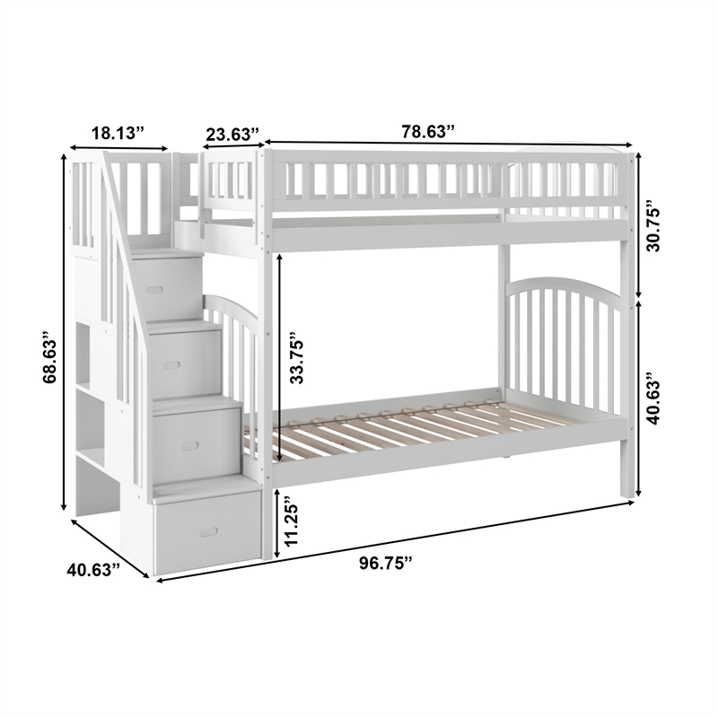 AFI Westbrook Solid Wood Staircase Bunk Twin Over Twin in White