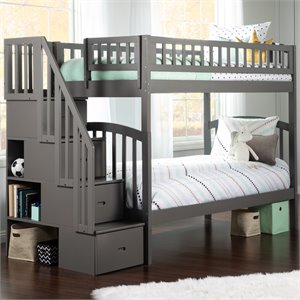 afi westbrook solid wood staircase bunk twin over twin in gray