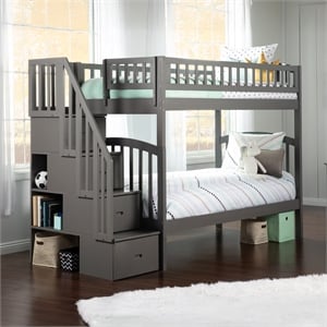 AFI Westbrook Solid Wood Staircase Bunk Twin Over Twin in Grey