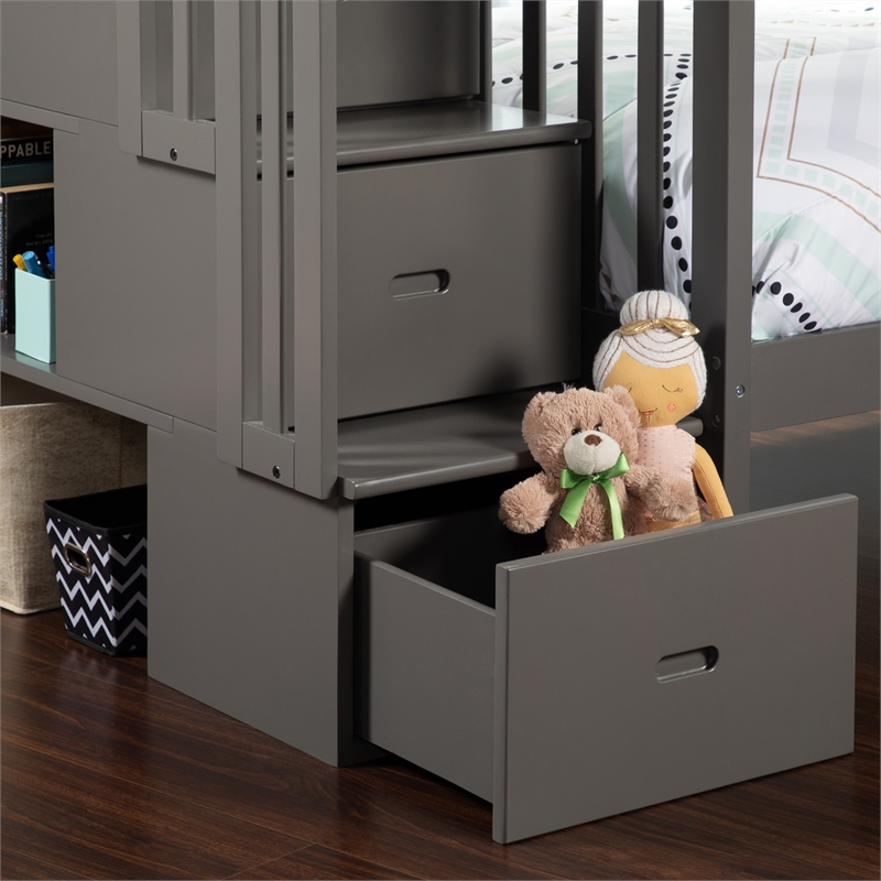 AFI Westbrook Solid Wood Staircase Bunk Twin Over Twin in Grey