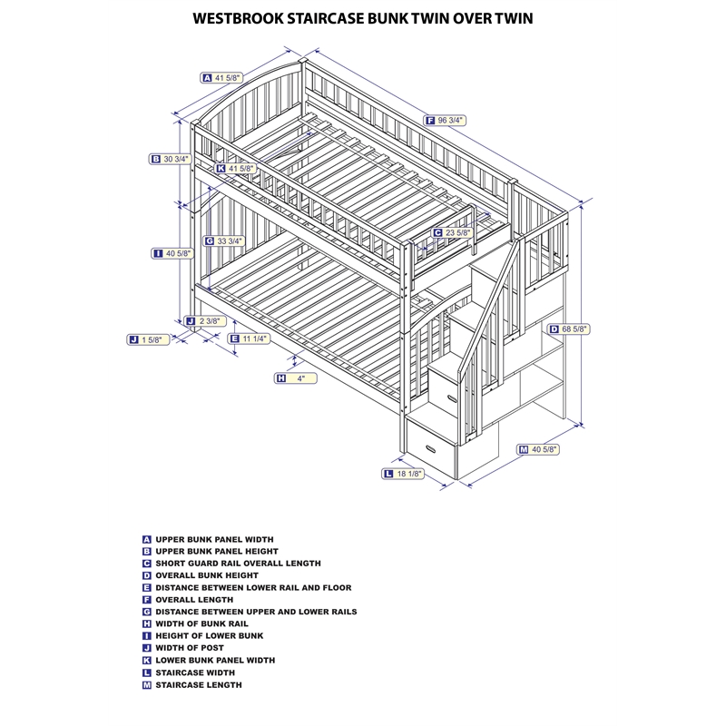 AFI Westbrook Solid Wood Staircase Bunk Twin Over Twin in Grey