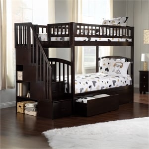 AFI Westbrook Wood Staircase Storage Bunk Twin Over Twin in Espresso